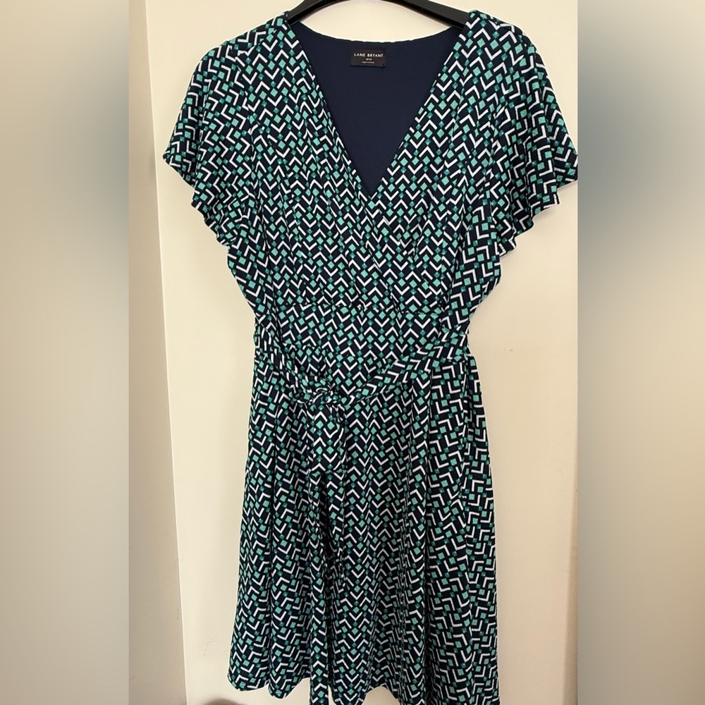 Lane Bryant Teal and White Patterned Midi Dress